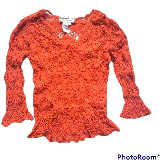 Joseph A Orange LS Crochet Top - S - Picture 6 of 14